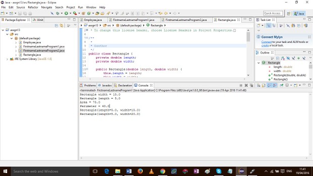 a rectangle class and a driver program.