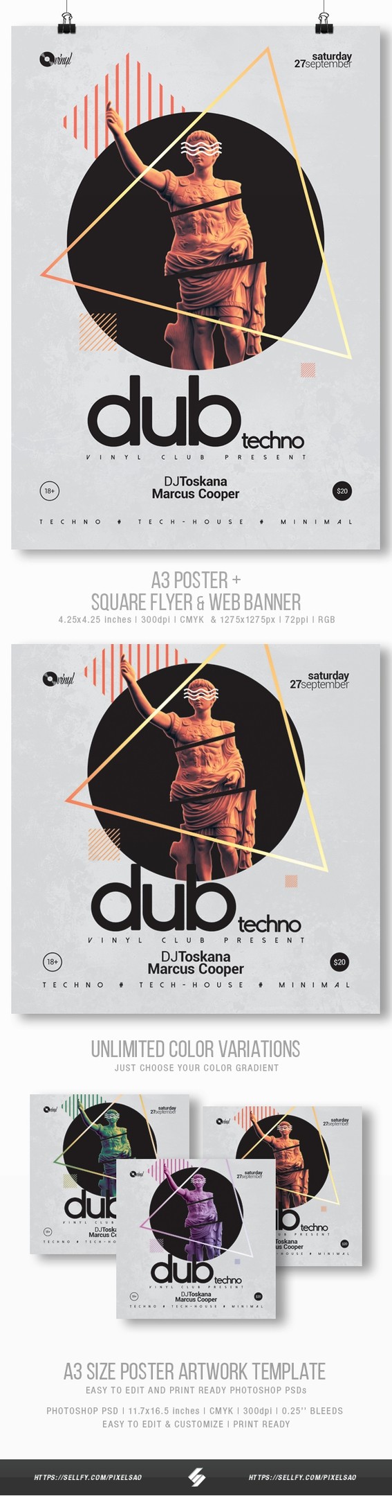 Dub Techno Minimal Party Flyer Poster Template Pixelsao Templates