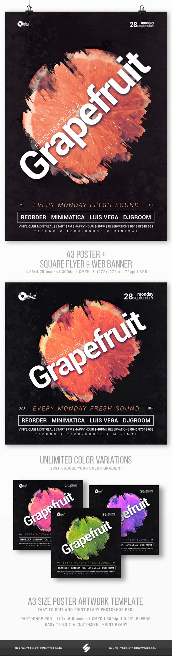 Grapefruit Progressive Party Flyer Poster Template Pixelsao Templates