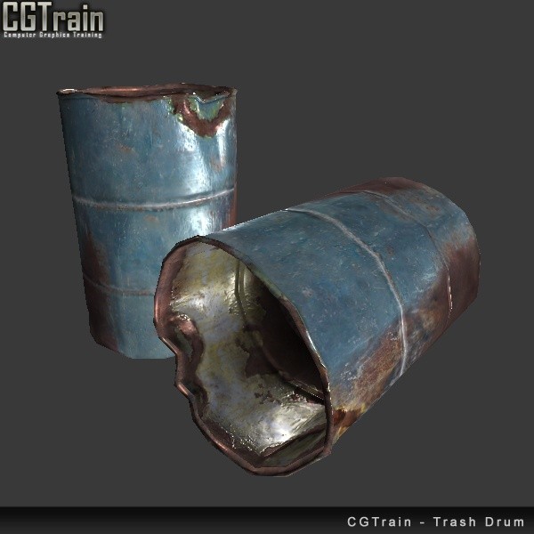 Old damaged trash drum