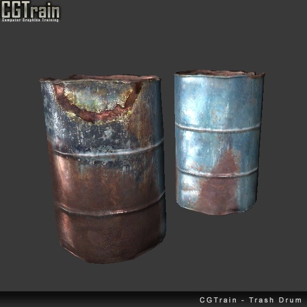 Old damaged trash drum