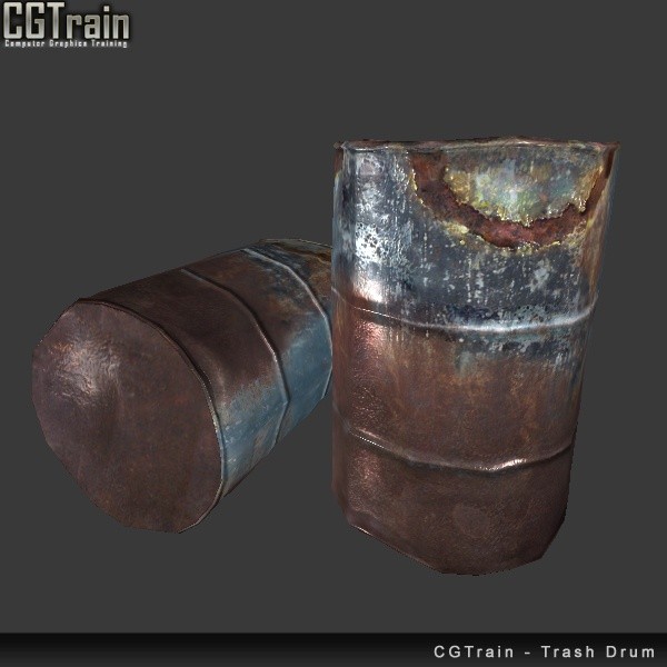 Old damaged trash drum