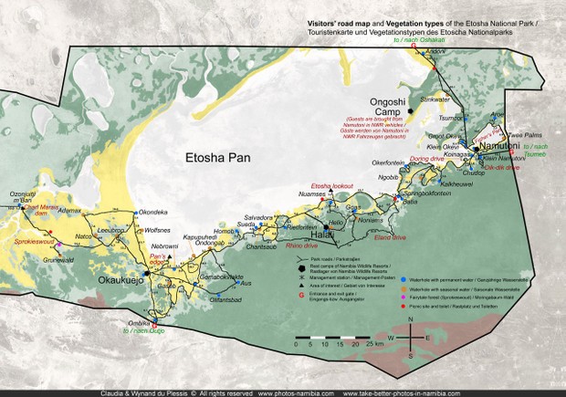Etosha Road Map & Photo Gallery / Karte und Fotogalerie von Etoscha