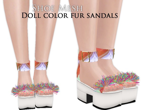 IMVU Mesh - Shoes - Doll Color Fur Sandals