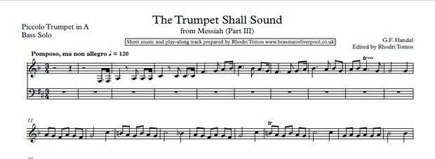 Handel HWV56 Messiah. Music minus trumpet 1 mp3 & Solo Sheet Music (5 Movements)