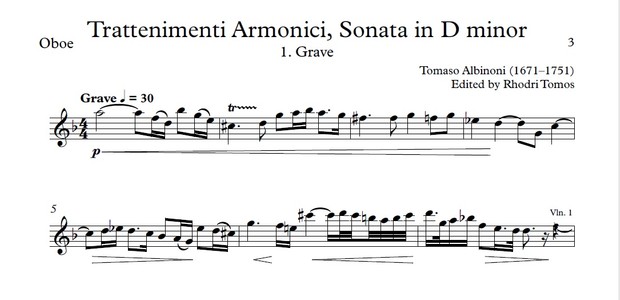 Albinoni Op.6 No.4 Sonata in D minor. Solo parts pdf and mp3 accompaniment