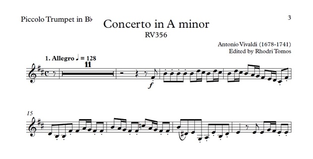 Vivaldi RV356 Concerto in A minor - Violin & piccolo trumpet play along mp3 & solo sheet music pdf
