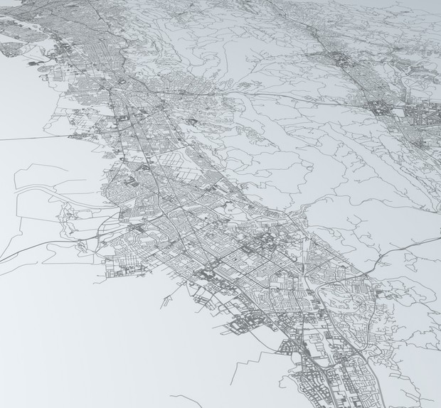 San Francisco Bay Eastern Side Area Road Network Architectural 3D Model