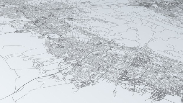 San Francisco Bay Eastern Side Area Road Network Architectural 3D Model