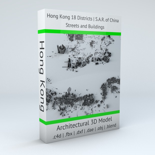 Hong Kong 18 Districts Streets and Buildings Architectural 3D Model