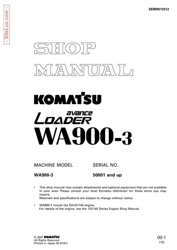 Komatsu WA900-3 avance Wheel Loader Shop Manual - SEBM013512