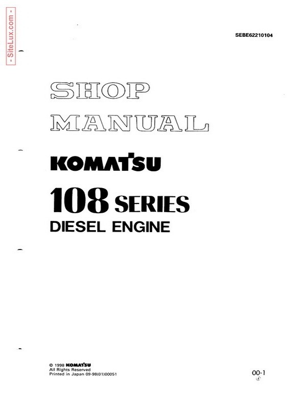 Komatsu 108 Series Diesel Engine Shop Manual - SEBE62210104