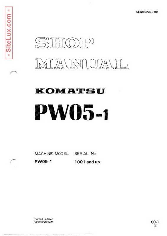 Komatsu PW05-1 Compact Wheeled Excavator Shop Manual - SEBM020L0101