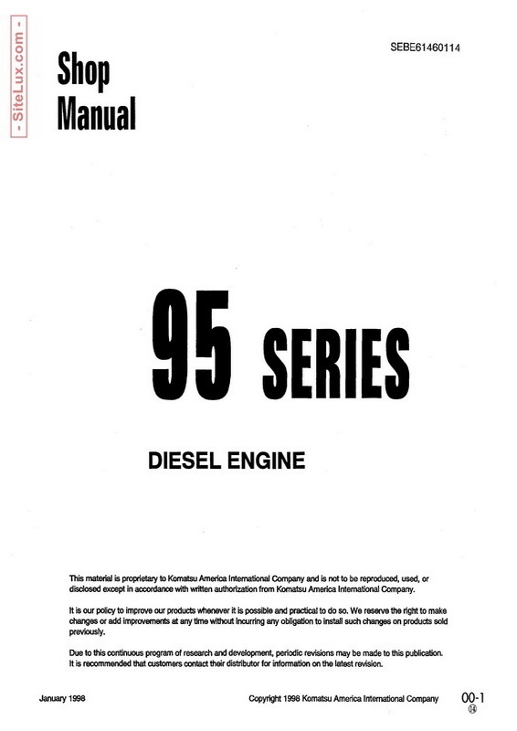 Komatsu 95 Series Diesel Engine Shop Manual - SEBE61460114