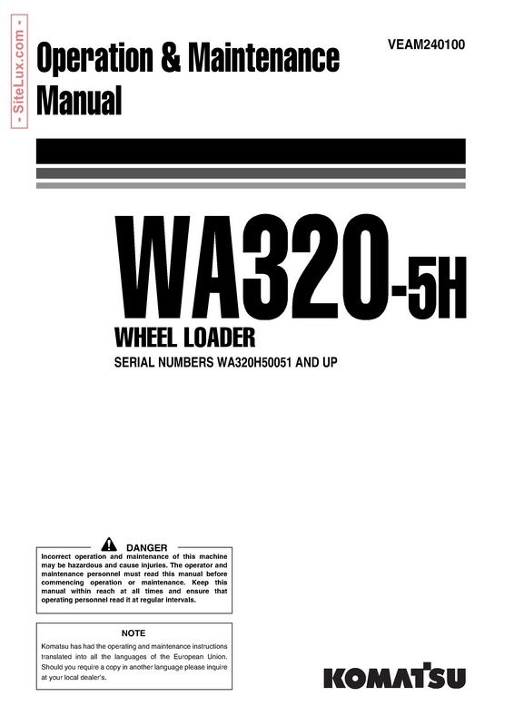 Komatsu WA320-5H Wheel Loader Operation & Maintenance Manual - VEAM240100