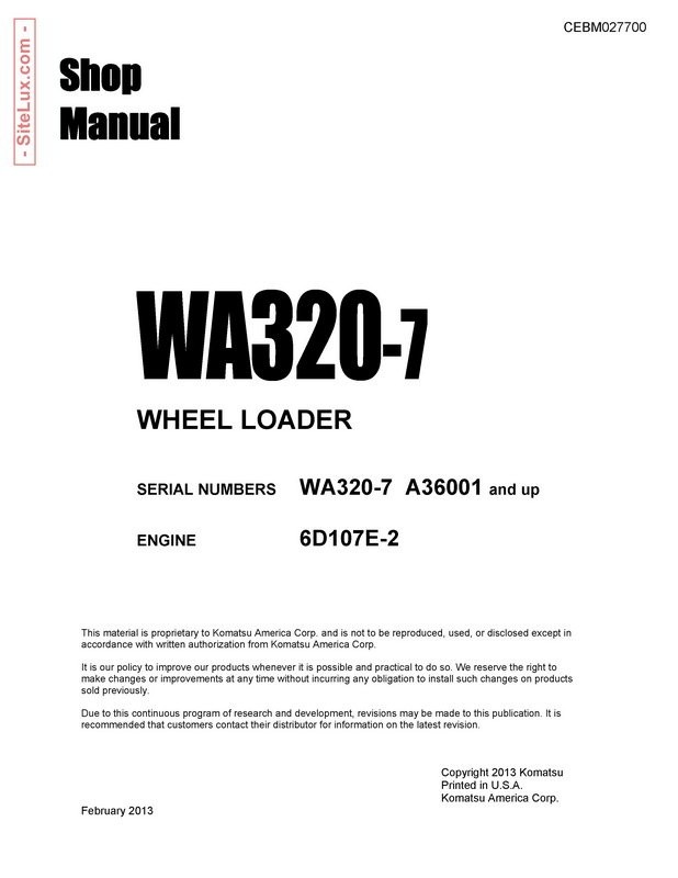 Komatsu WA320-7 Wheel Loader Shop Manual - CEBM027700