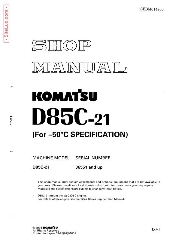 Komatsu D85C-21 Pipelayer Shop Manual - SEBM014700