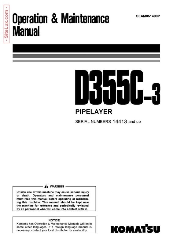 Komatsu D355C-3 Pipelayer Operation & Maintenance Manual - SEAM051400P