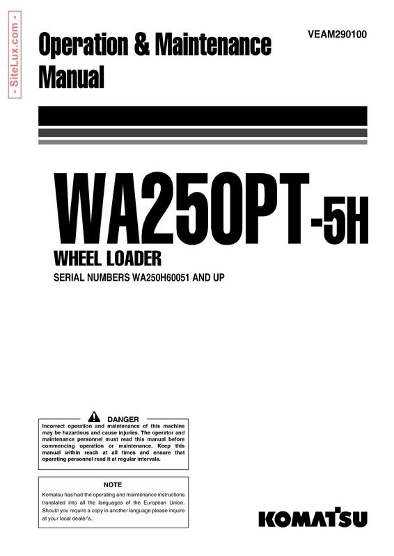 Komatsu WA250PT-5H Wheel Loader Operation & Maintenance Manual - VEAM290100
