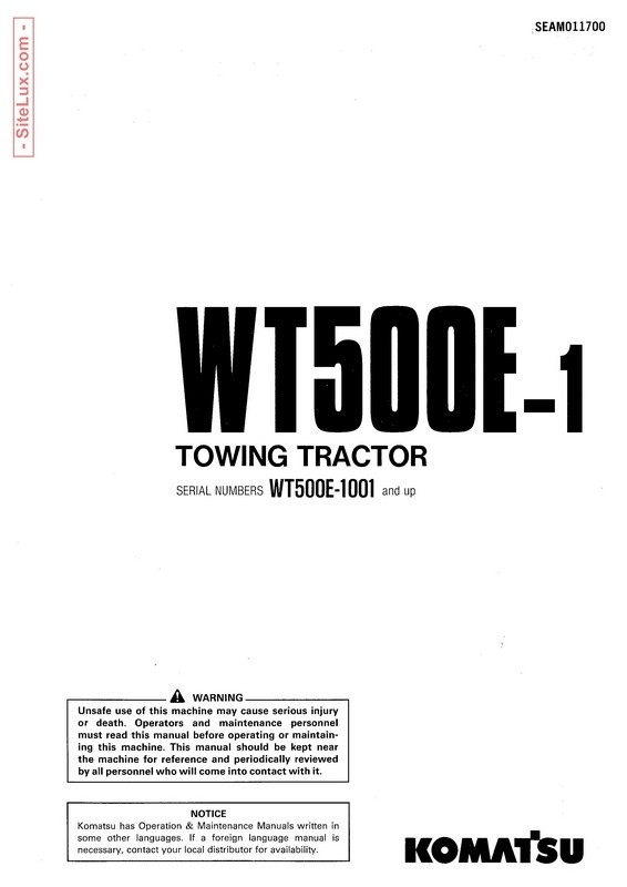 Komatsu WT500E-1 Towing Tractor Operation & Maintenance Manual - SEAM011700