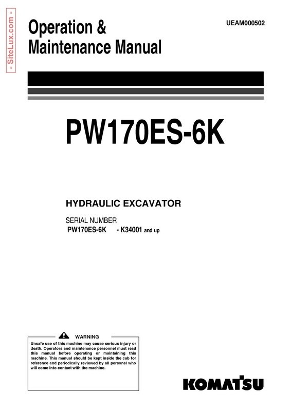 Komatsu PW170ES-6K Hydraulic Excavator (K34001 and up) Operation & Maintenance Manual - UEAM000502