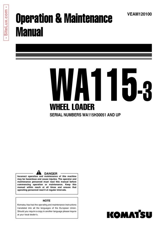 Komatsu WA115-3 Wheel Loader Operation & Maintenance Manual - VEAM120100