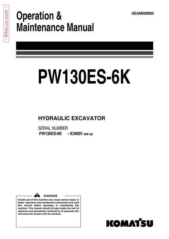 Komatsu PW130ES-6K Hydraulic Excavator (K34001 and up) OM Manual - UEAM000902