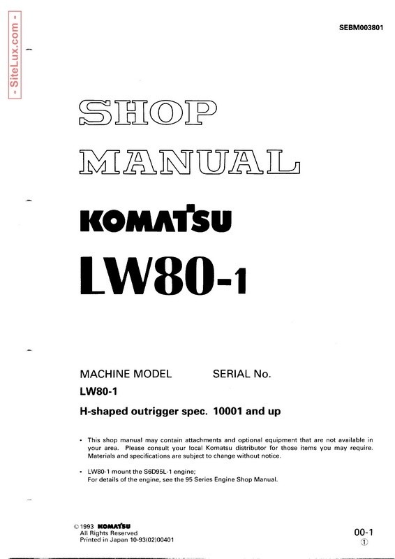 Komatsu LW80-1 Rough Terrain Crane Shop Manual - SEBM003801