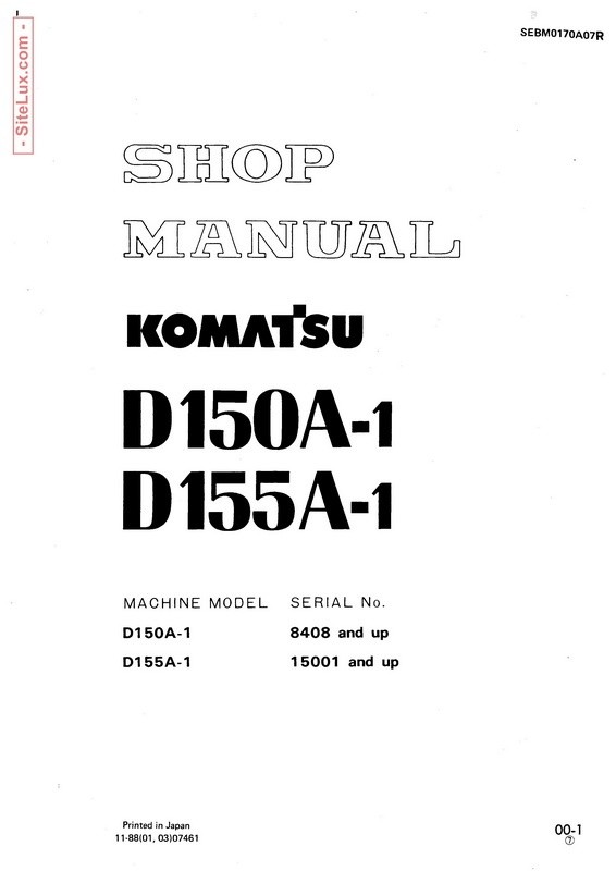 Komatsu D150A-1, D155A-1 Bulldozer Shop Manual - SEBM0170A07R