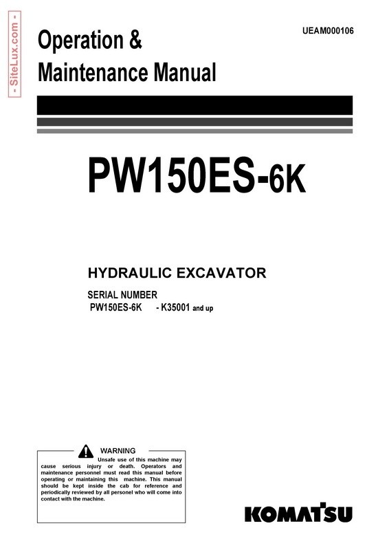 Komatsu PW150ES-6K Hydraulic Excavator (K35001 and up) Operation & Maintenance Manual - UEAM000106