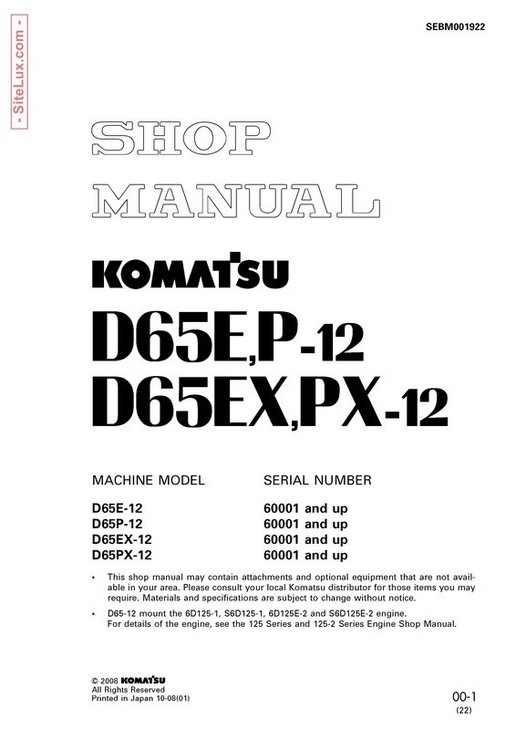 Komatsu D65E-12, D65P-12, D65EX-12, D65PX-12 Bulldozer (60001 and up) Shop Manual - SEBM001922