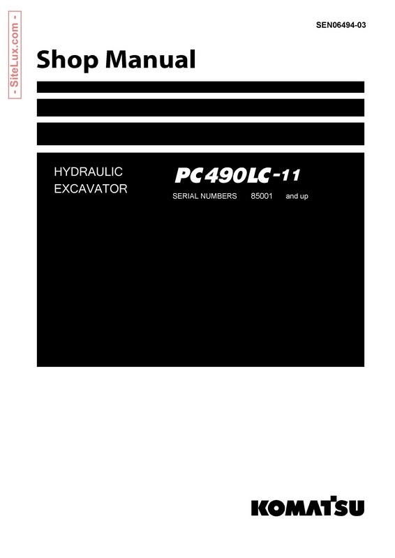 Komatsu PC490LC-11 Hydraulic Excavator (85001 and up) Shop Manual - SEN06494-03