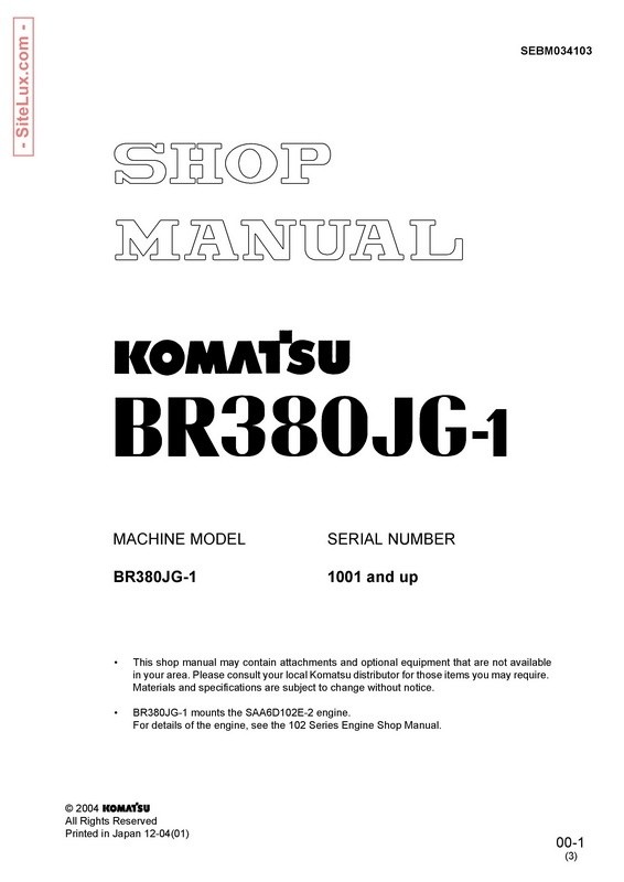 Komatsu BR380JG-1 Mobile Crusher Shop Manual - SEBM034103