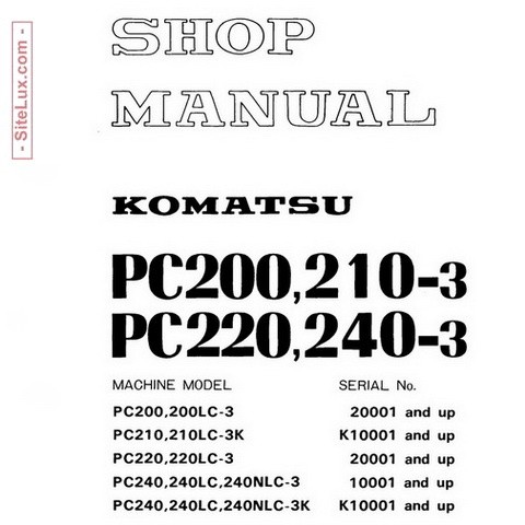 Komatsu PC200,210,220,240-3 Hydraulic Excavator Shop Manual - SEBM02050309