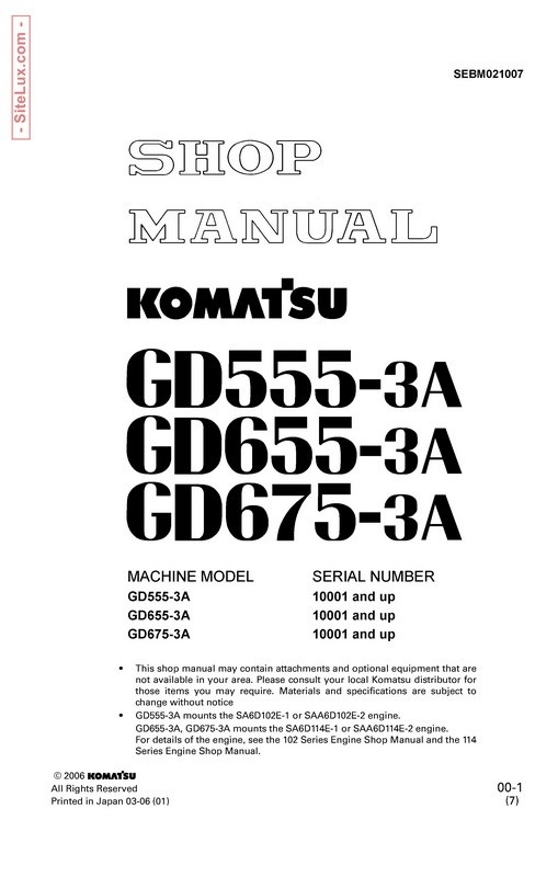 Komatsu.GD555-3A, GD655-3A & GD675-3A Motor Grader Shop Manual - SEBM021007