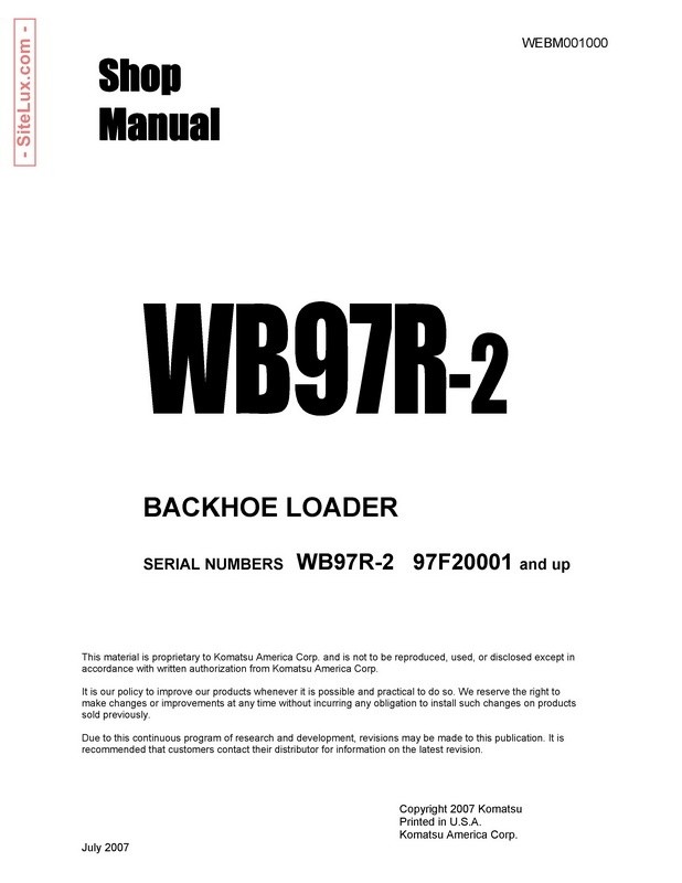 Komatsu WB97R-2 Backhoe Loader Shop Manual - WEBM001000