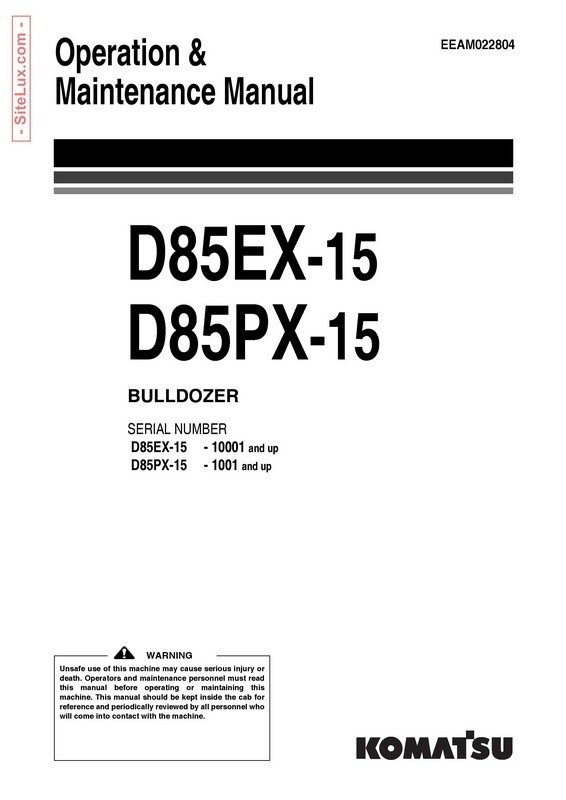 Komatsu D85EX-15, D85PX-15 Bulldozer Operation & Maintenance Manual - EEAM022804
