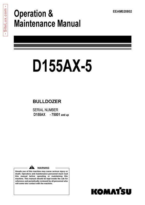Komatsu D155AX-5 Bulldozer (75001 and up) Operation & Maintenance Manual - EEAM020802