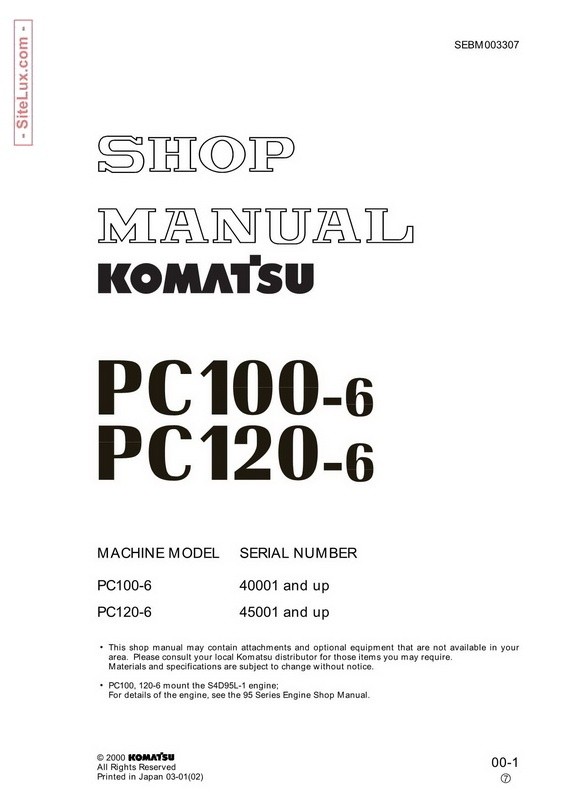 Komatsu PC100-6, PC120-6 Hydraulic Excavator Shop Manual - SEBM003307