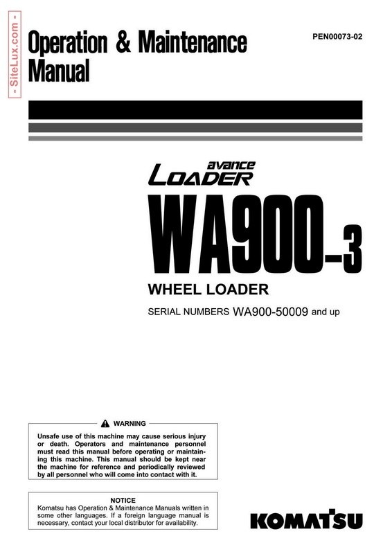 Komatsu WA900-3 avance Wheel Loader Operation & Maintenance Manual - PEN00073-02