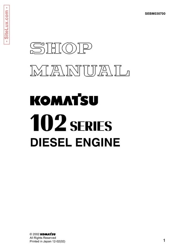 Komatsu 102-2 Series Diesel Engine Shop Manual - SEBM030700