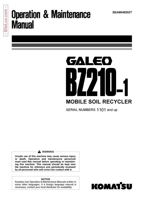 Komatsu BZ210-1 Galeo Mobile Soil Recycler Operation & Maintenance Manual - SEAM048202T