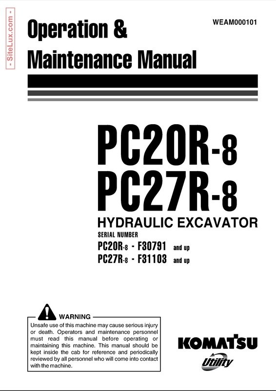 Komatsu PC20R-8, PC27R-8 Hydraulic Excavator OM Manual - WEAM000101