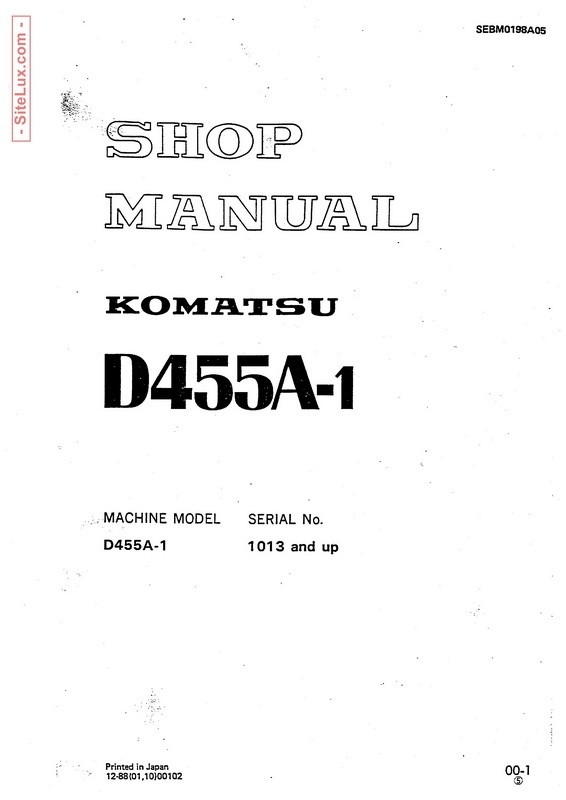 Komatsu D455A-1 Crawler Dozer (1013 and up) Shop Manual - SEBM0198A05