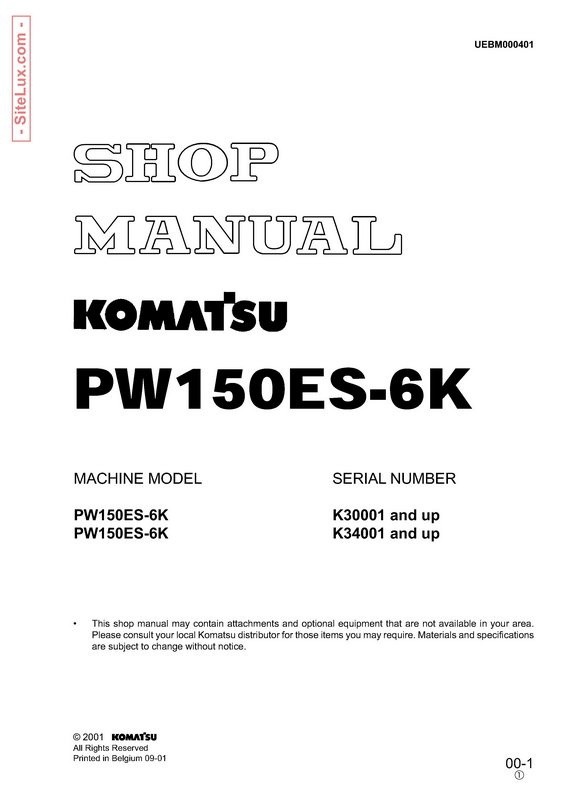 Komatsu PW150ES-6K Hydraulic Excavator Shop Manual - UEBM000401