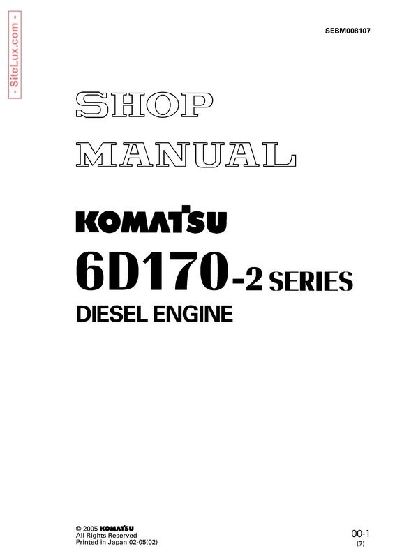 Komatsu 6D170-2 Series Diesel Engine Shop Manual - SEBM008107