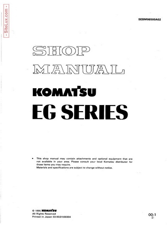 Komatsu EG Series Engine Generator Shop Manual - SEBM06500A02