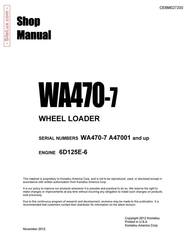 Komatsu SWA470-7 Wheel Loader Shop Manual - CEBM027200