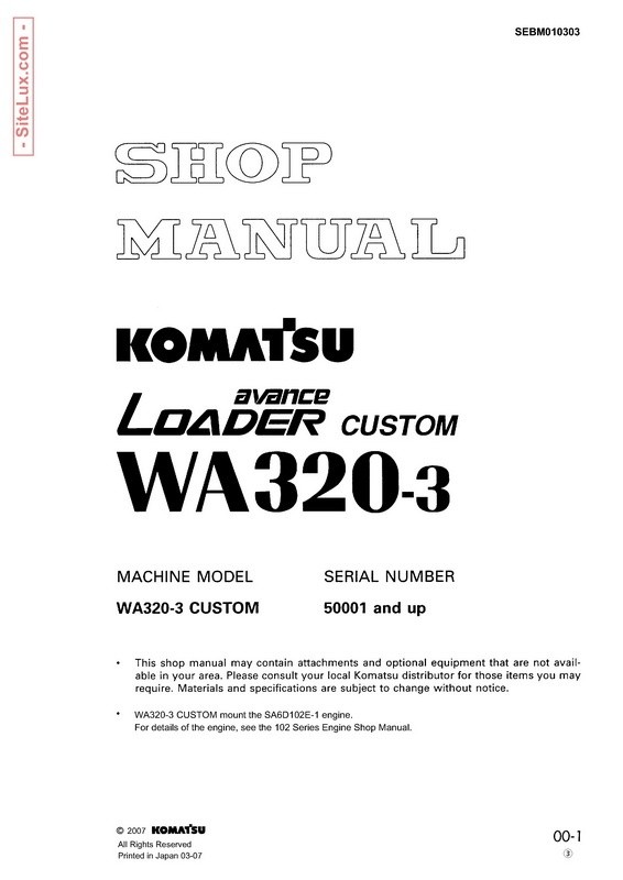 Komatsu WA320-3 avance Wheel Loader Shop Manual - SEBM010303