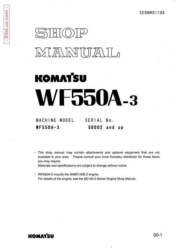 Komatsu WF550A-3 Trash Compactor Shop Manual - SEBMW01700